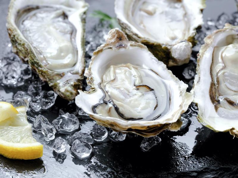 Fresh oysters with ice and lemon to cure hangovers fast