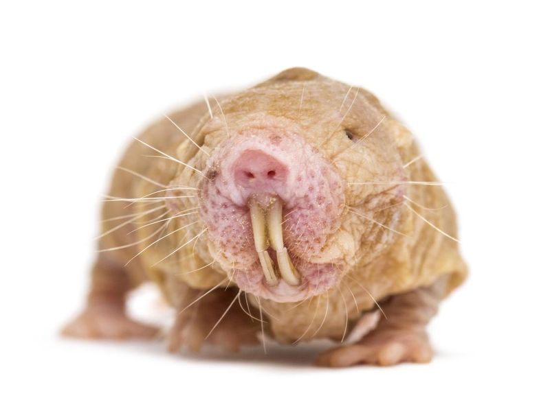 Front view of a Naked Mole-rat, hairless rat, isolated on wihte