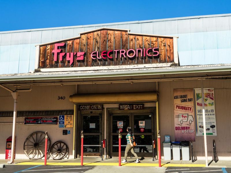 Fry's Electronics store front, with a Wild West theme