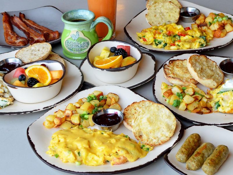 Full breakfast spread at the Egg Harbor Cafe