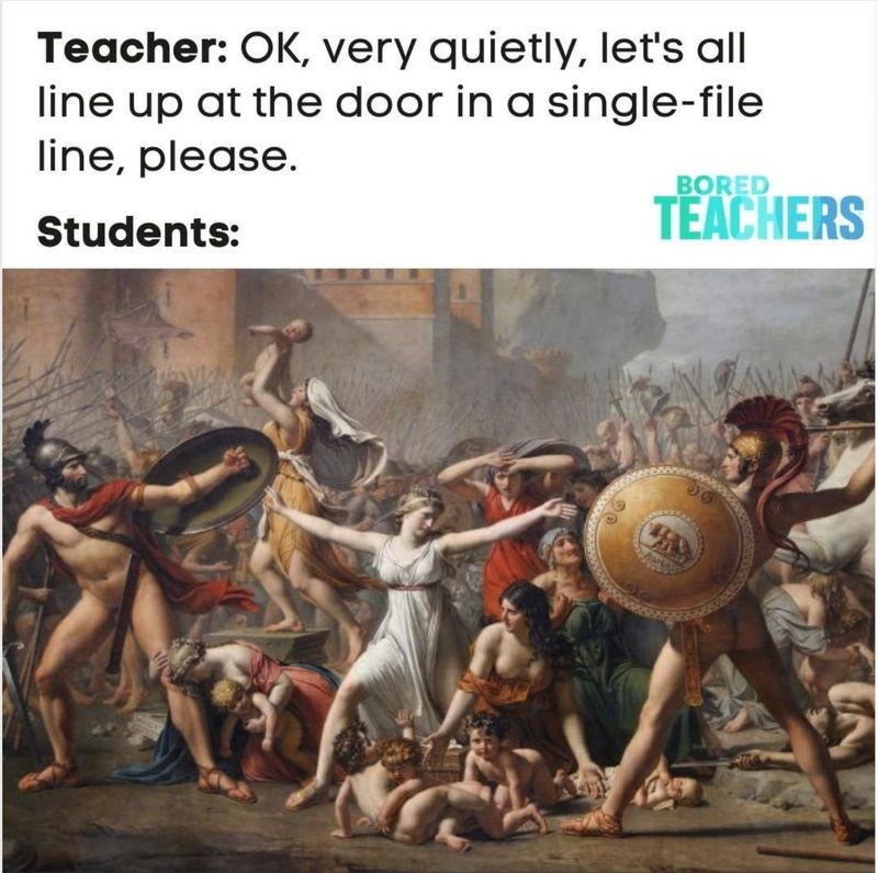 Funny classroom meme about students lining up