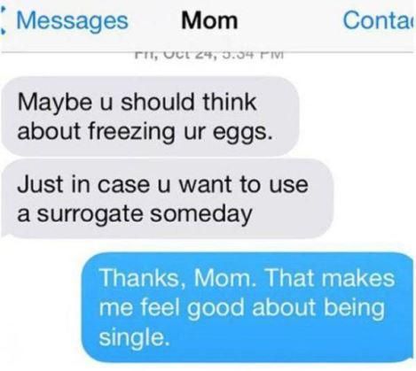 Funny mom text about freezing eggs