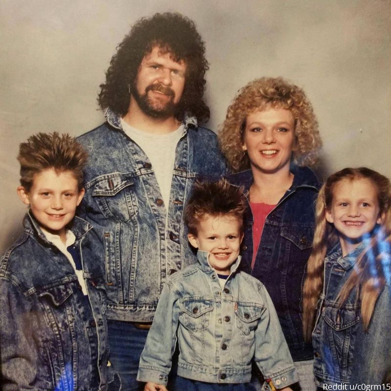Funny photo of family wearing jean jackets