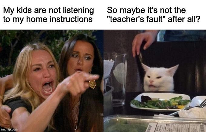 Funny teacher meme about parents blaming teachers