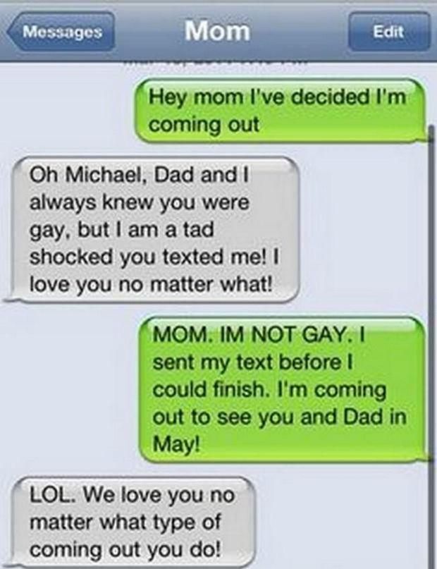 Funny text exchange between mom and son about coming out