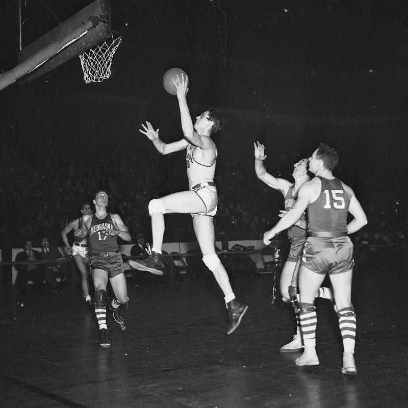 George Mikan goes for a basket