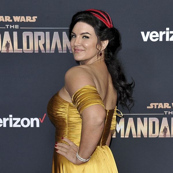 FILE - In this Wednesday, Nov. 13, 2019, file photo, Gina Carano attends the LA premiere of "The Mandalorian" at the El Capitan Theatre in Los Angeles. In a statement Wednesday, Feb. 10, 2021, Lucasfilm said Carano is no longer a part of “The Mandalorian” cast after many online called for her firing over a social media post that likened the experience of Jews during the Holocaust to the U.S. political climate. (Photo by Richard Shotwell/Invision/AP, File)