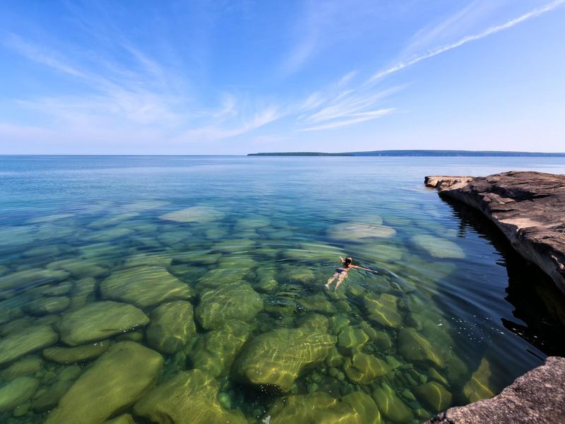 Girl Swimming in Lake Superior Michigan