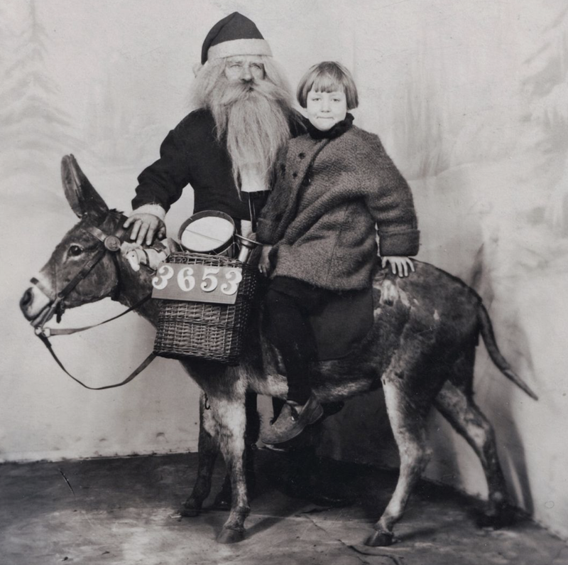Girl with donkey and Santa