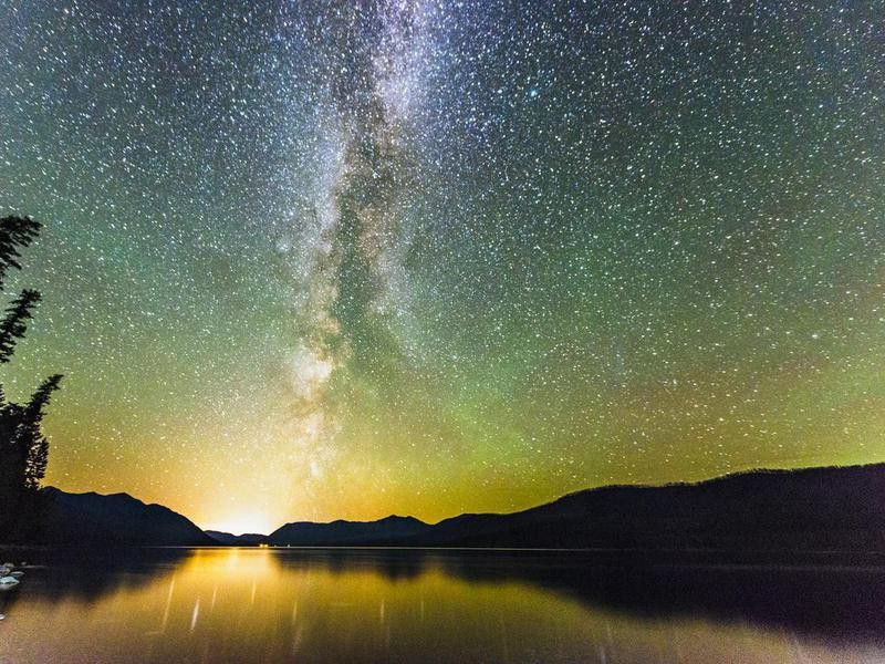 Glacier National Park Night Stars Reflection in Scenic Lake Montana