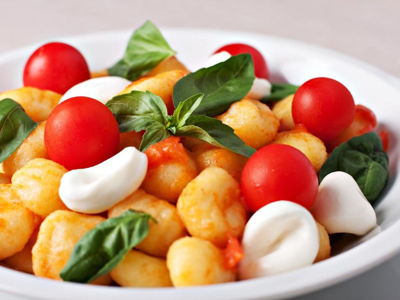 Gnocchi with tomato mozzarella and basil