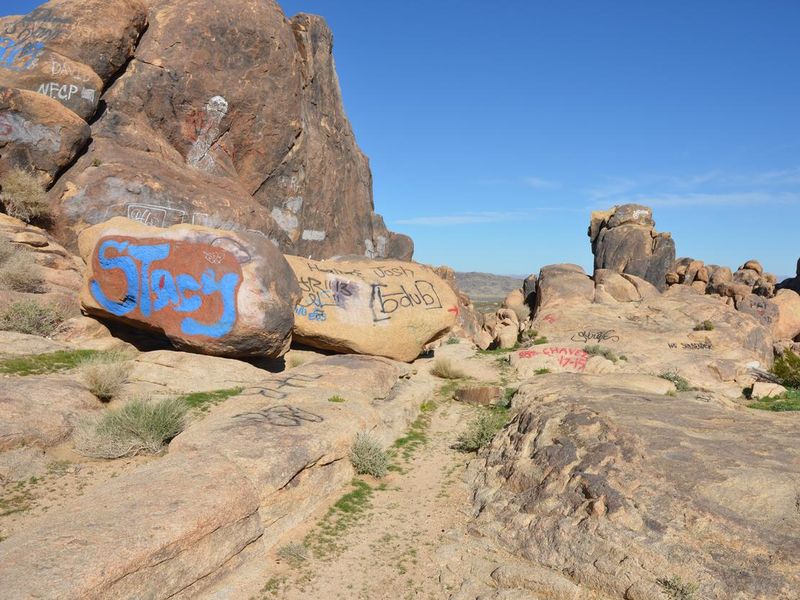 Graffiti Covered Boulders in California Desert