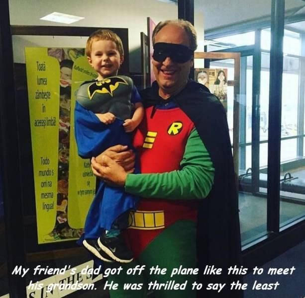 Grandpa dressed up in costume to visit grandson