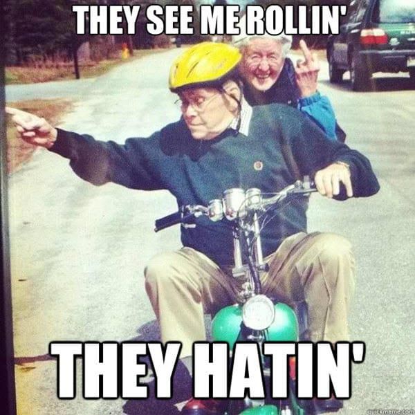 Grandpas on a motorcycle