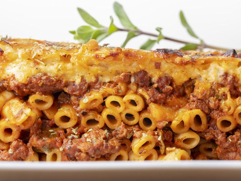 greek pastizio noodle dish with cheese