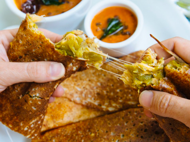 Green chile and cheese dosa