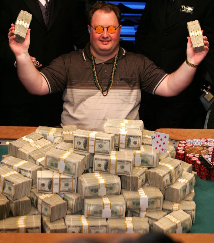 Greg " The Fossilman" Raymer after winning $5 million at the 2004 World Series of Poker in Las Vegas