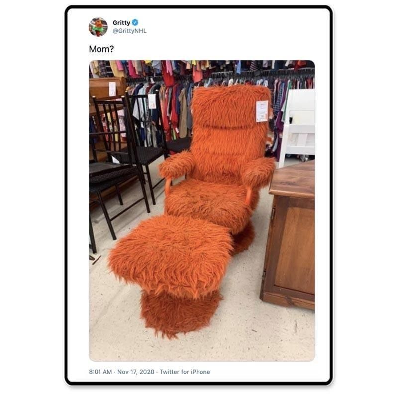 Gritty's tweet about a chair hat has the same texture