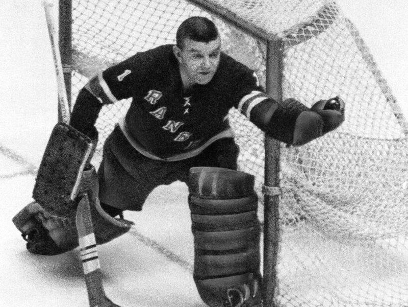 Gump Worsley protects the goal