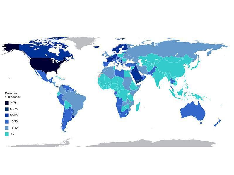 Guns Per Capita Map of World