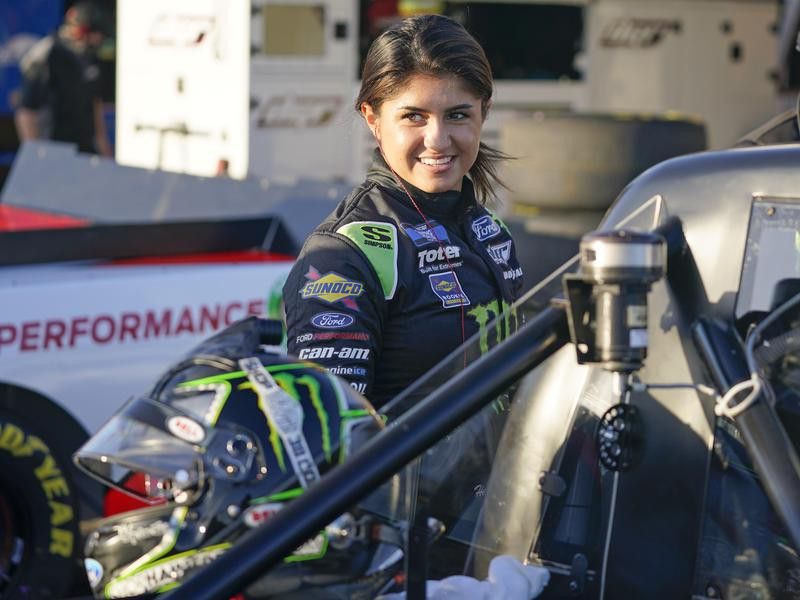 Hailie Deegan gets ready to go out during practice