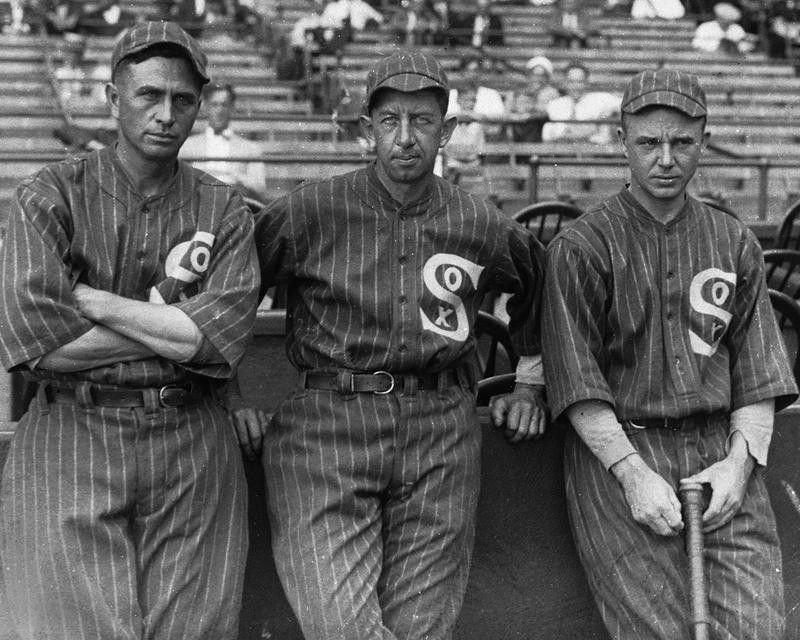 Harry Hooper, Eddie Collins, and Ray Schalk, stand together