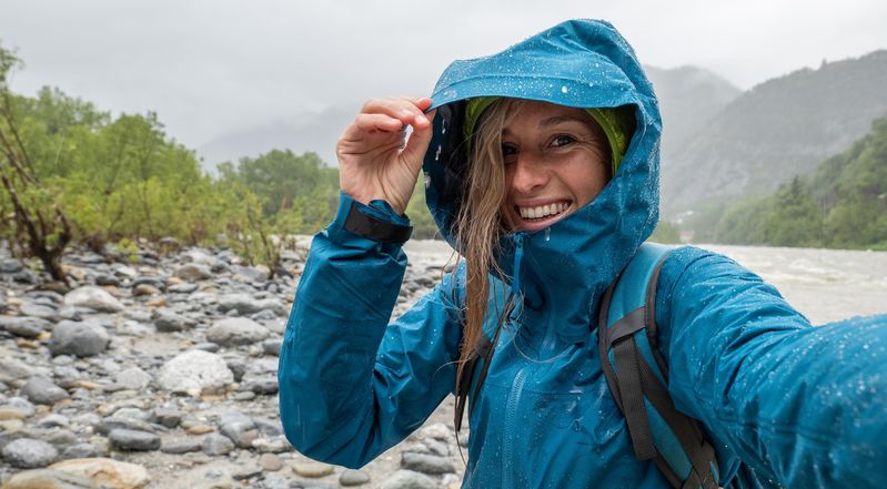 Hiker in the rain