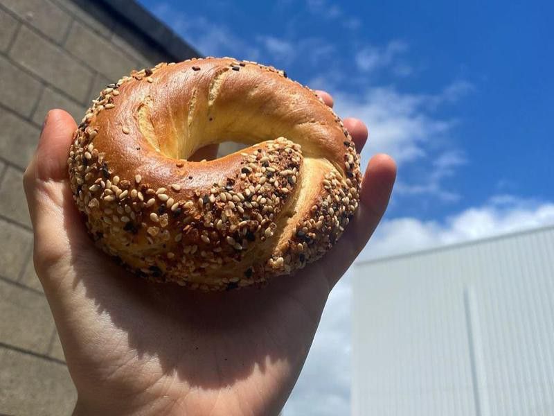 Holding an everything bagel