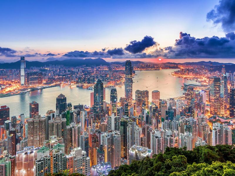 Hong Kong city view from peak at Sunrise
