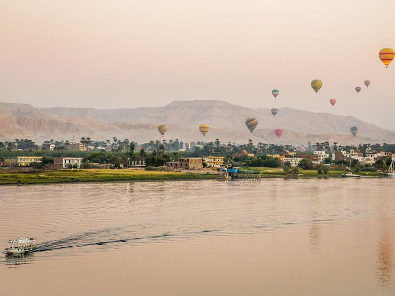 Hot air balloon in Luxor at sunrise