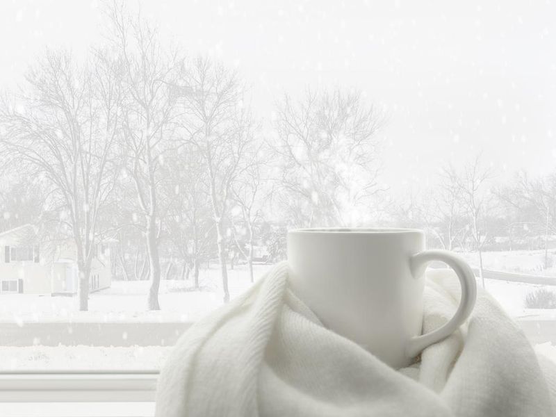 Hot drink on a snowy winter day