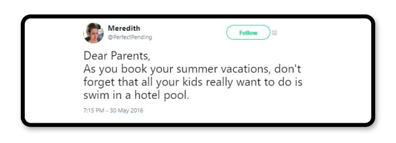 Hotel pool tweet