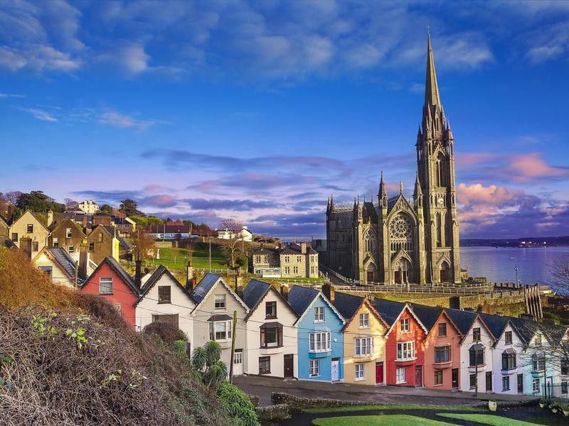 Houses and catherdral in Cobh, Ireland
