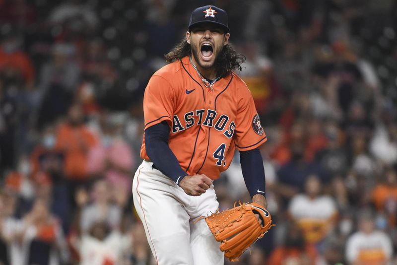 Houston Astros starting pitcher Lance McCullers Jr. reacts after striking out Oakland Athletics' Aramis Garcia