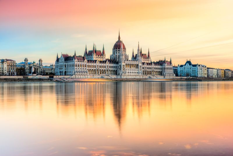 Hungarian Parliament at sunset in Budapest