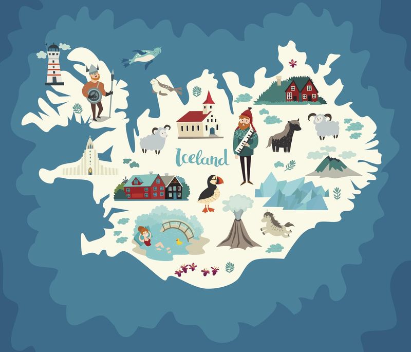 Iceland map landmarks