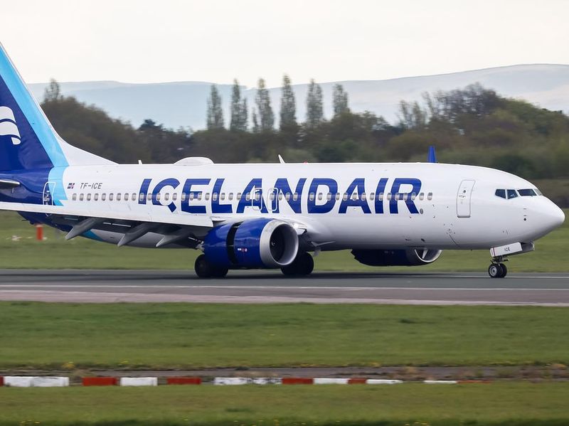 Icelandair Boeing 737 MAX at Manchester Airport.