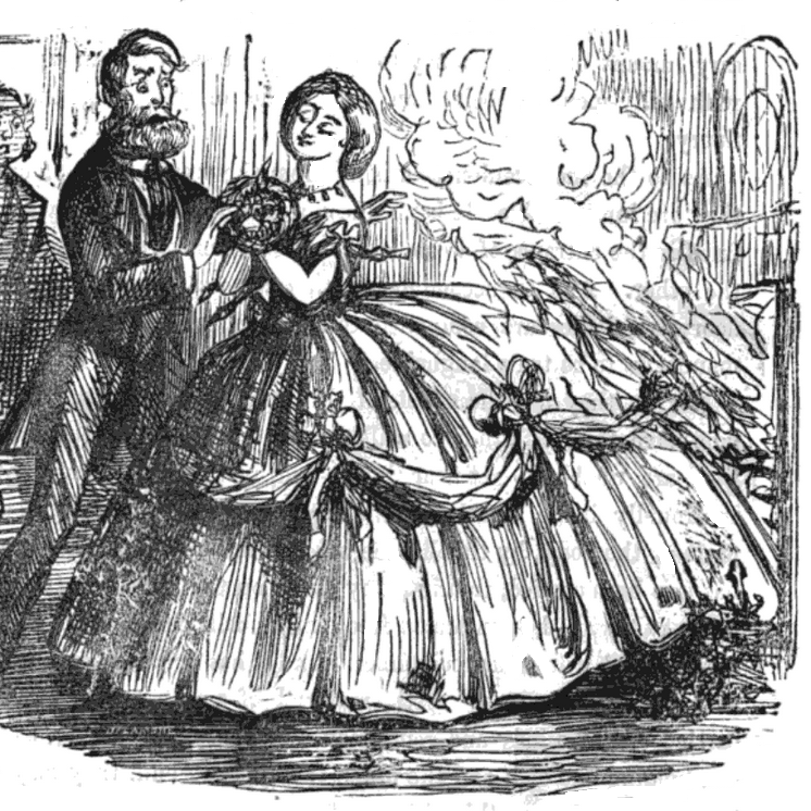 Illustration of the dangers of crinoline skirts