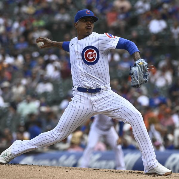 Chicago Cubs starting pitcher Marcus Stroman delivers during the first inning of a baseball game against the San Francisco Giants in Chicago, Saturday, Sept.10, 2022. (AP Photo/Matt Marton)