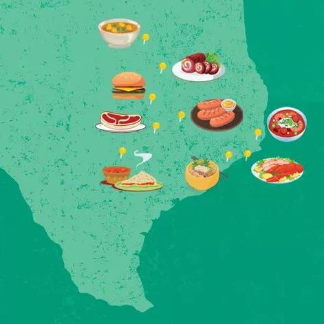 Real Big and Tasty Map of Texas Foodie Cities
