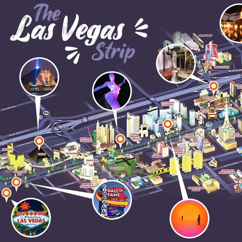 Las Vegas Strip map for streets, casinos, hotels on the Strip