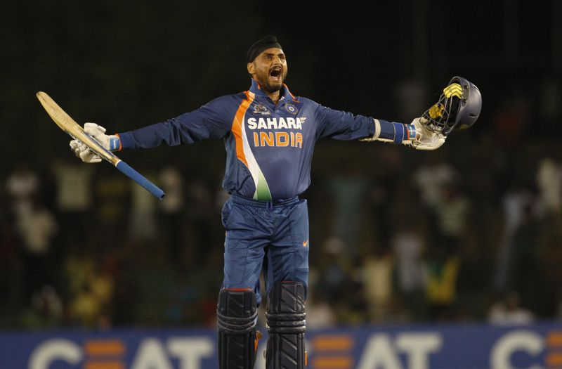 India's batsman Harbhajan Singh celebrates