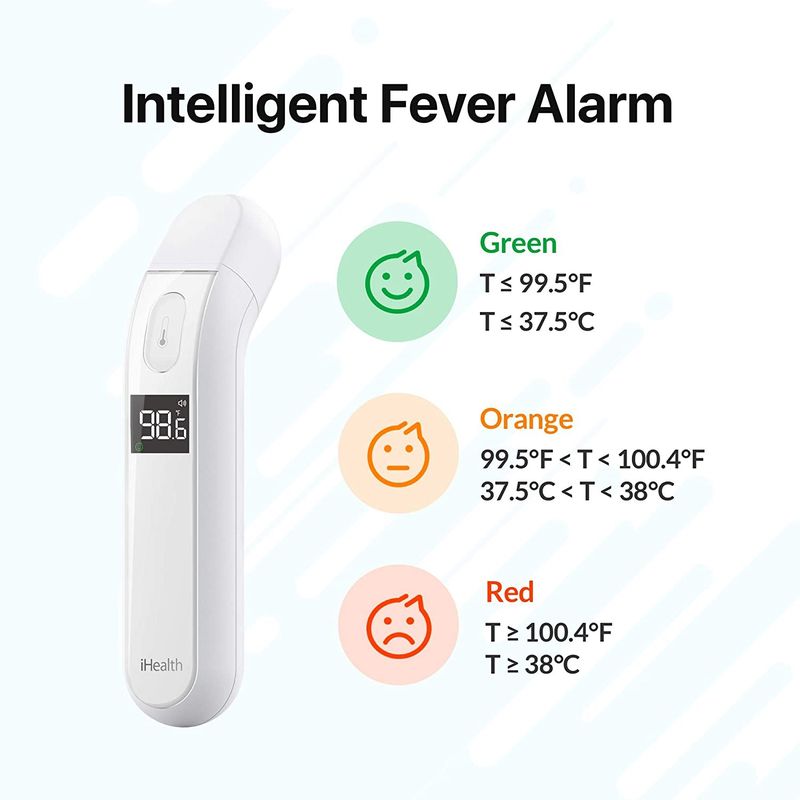 Intelligent fever alarm on iHealth digital forehead thermometer
