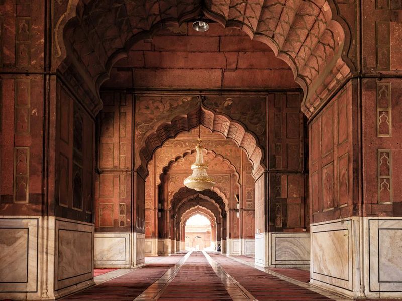Interior of Mosque Jama Masjid, Delhi, India