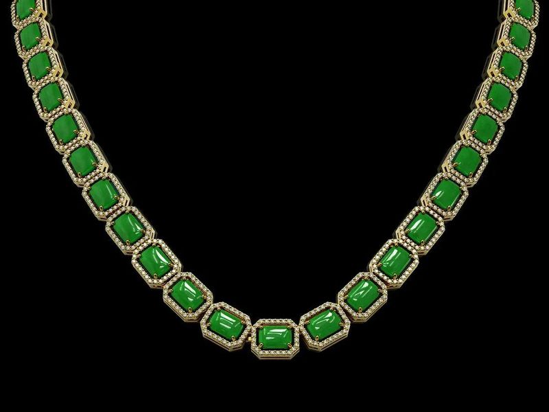 Jade and Diamond Halo Necklace