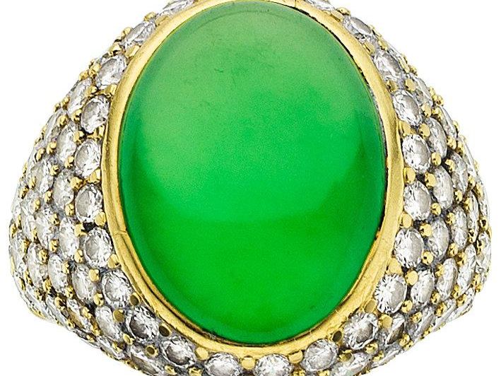 Jadeite Jade, Diamond, and Gold Ring