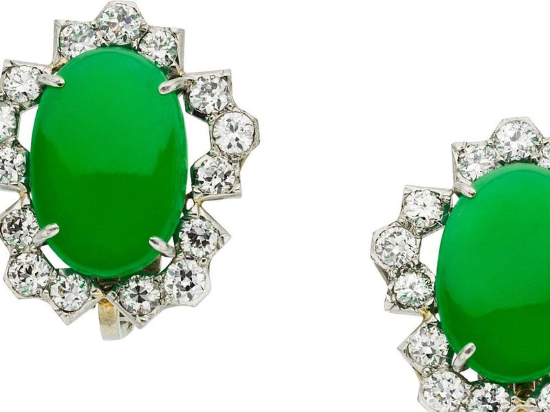 Jadeite Jade, Diamond, and Platinum Earrings