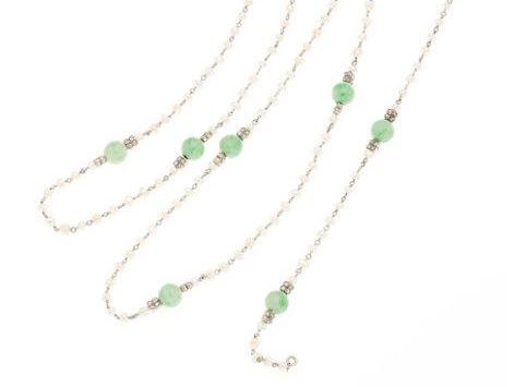 Jadeite Jade, Freshwater Cultured Pearl, Diamond, and Platinum Necklace