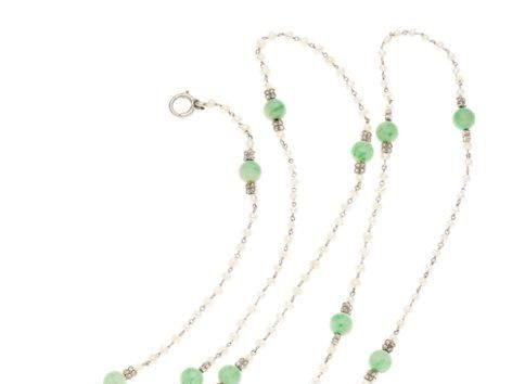Jadeite Jade, Freshwater Cultured Pearl, Diamond, and Platinum Necklace
