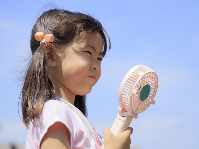 Japanese girl with portable fan
